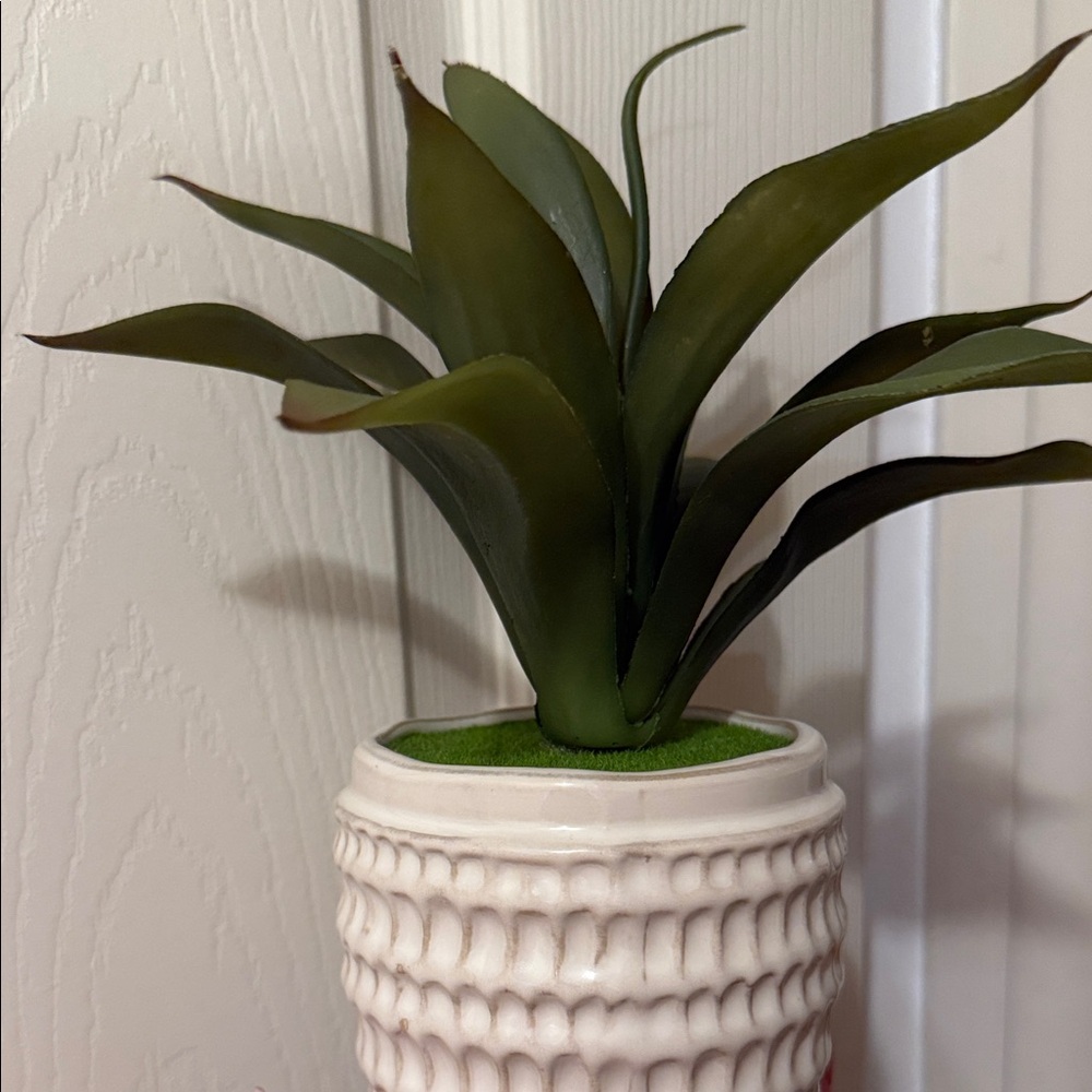 Green Faux Plant in Textured Pot
